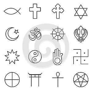 Religion Symbols Icons Thin Line Vector Illustration Set
