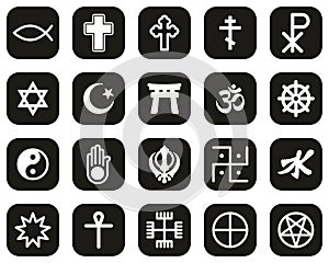 Religion Symbols Icons White On Black Sticker Set Big