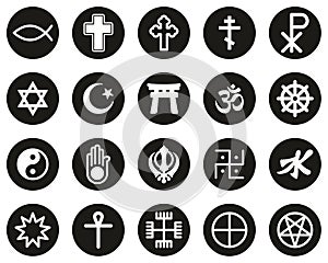 Religion Symbols Icons White On Black Sticker Set Big