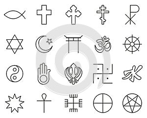 Religion Symbols Icons White On Black Sticker Set Big