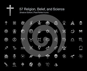 Religions Belief Science Pixel Perfect Icons Shadow Edition.