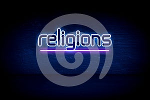 religions - blue neon announcement signboard
