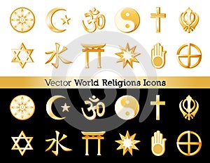 Religions Icons of the World, Black and White Backgrounds