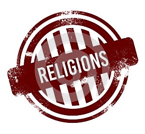 religions - red round grunge button, stamp