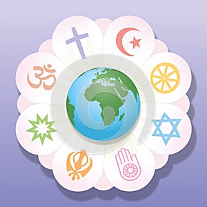 Religions United World Flower Peace Symbols