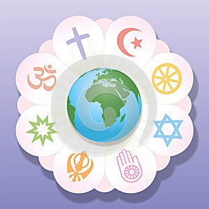 Religions United World Flower Peace Symbols photo