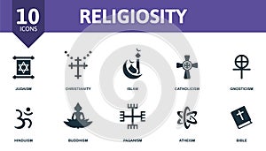 Religiosity icon set. Contains editable icons religion theme such as judaism, islam, gnosticism and more.