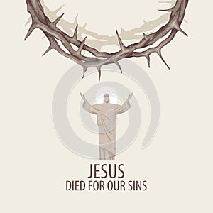 Religious banner with jesus and crown of thorns