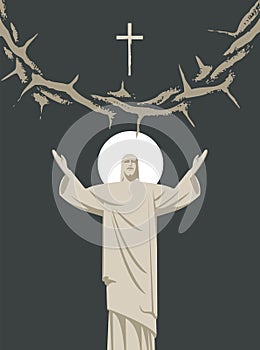Religious banner with jesus and crown of thorns