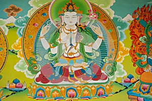 Religious Buddhist painting in the pagoda temple in Nepal