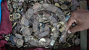 Religious Buddhist amulets close-up from Thailand.