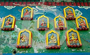 Religious Buddhist painting in the pagoda temple in Nepal