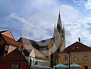 Religious buildings of the downtown of Sibiu, Romania.