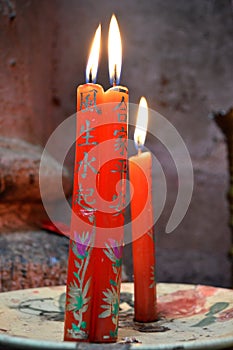 Religious Candles Burning Brightly in the Temple