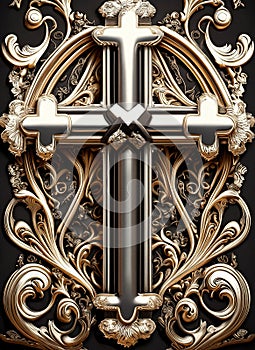 Religious, Catholic, ornamental, woven, decorative, baroque cross