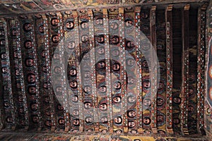 Religious ceiling paintings in Debre Birhan Selassie church