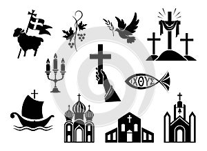 Religious christian signs and symbols. Set of icons