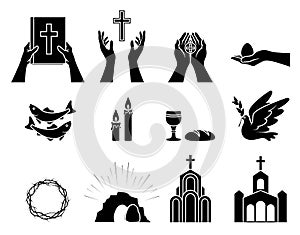 Religious Christian symbols and signs. Set of icons