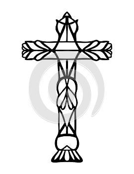 Religious Christian vector design of Easter asymbol of ornate hand drawn cross
