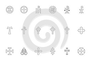 Religious cross black color set outline style flat vector image photo