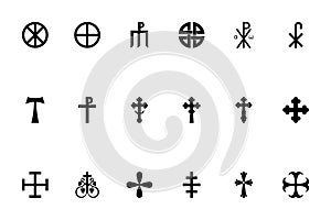 Religious cross black color set solid style flat vector image photo