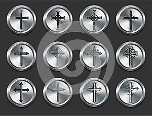 Religious Cross Icons on Metal Internet Buttons