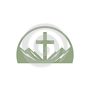 Religious cross on mountain church logo icon