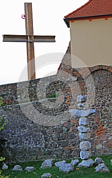 Religious cross of some stones nearly church in Brno