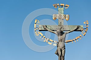 Religious detail of Charles' Bridge in Prague photo