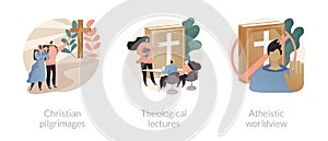 Religious doctrine abstract concept vector illustrations.