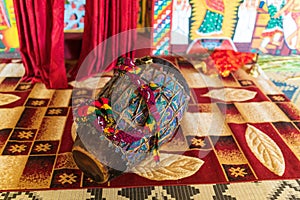 Religious drum inside in monastery on Lake Tana, Ethiopia Africa photo