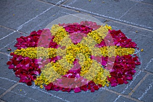 Religious festival of the corpus domini with infiorata artistic drawings with flowers
