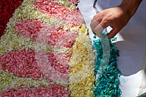 Religious festival of the corpus domini with infiorata artistic drawings with flowers