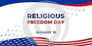 Religious freedom day. Vector web banner, poster, card for social media. Text Religious freedom day and american flag on white