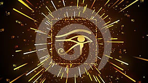 Religious Golden Shiny Wedjat Eye Of Horus Ancient Egypt Symbol Light Streaks Burst With Glitter Sparkle