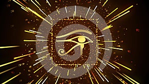 Religious Golden Shiny Wedjat Eye Of Horus Ancient Egypt Symbol Motion Light Streaks Burst With Glitter Sparkle