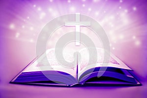 Religious holy bible with cross and purple colors lent easter concept