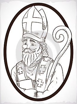 Religious Image of Saint Nicholas in Hand Drawn Style, Vector Illustration