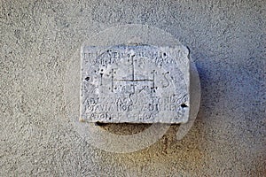 Religious inscription at  Lombard Temple, Cividale Del Friuli Italy