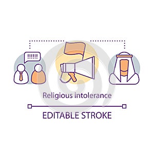 Religious intolerance concept icon. Discrimination thin line illustration. Social prejudice against muslims. Zero