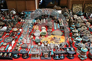 Religious items are sold at the market of Thimphu (Bhutan)