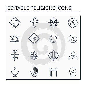 Religious line icons set