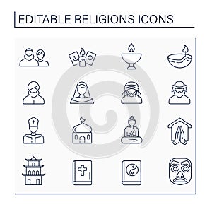 Religious line icons set