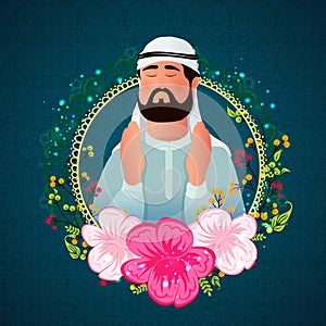 Religious Muslim Man for Islamic Festival concept.