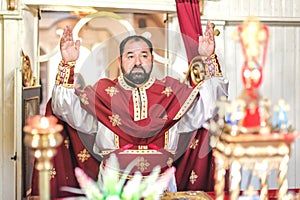 Religious priest during church service. Authentic religion spiritual ceremony