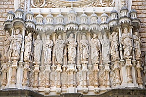 Religious sculptures on the faï¿½ade of the basilica at the Benedictine Abbey at Montserrat, Santa Maria de Montserrat, near
