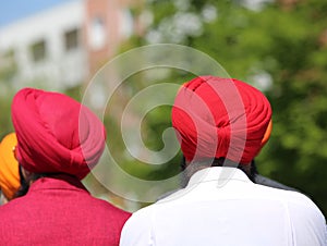 Religious Sikh procession with men with turbans