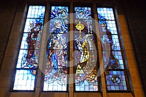 Religious Stained Glass in the Koekelberg Basilica in Brussels, Belgium