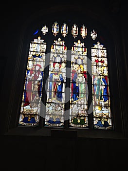 Religious stained glass window from an English country church