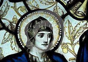 Religious Stained glass window. Portrait detail.